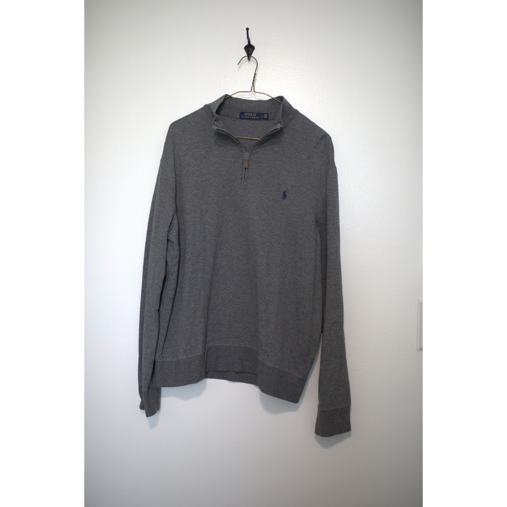 Polo Ralph Lauren Mens Grey Quarter Zip Pullover Sweater Large L Heathered Pony